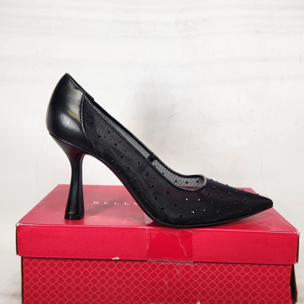 Kelly & Katie Pumps Women Size 9 Black Mesh Rhinestone Pointed Toe Stiletto Heel